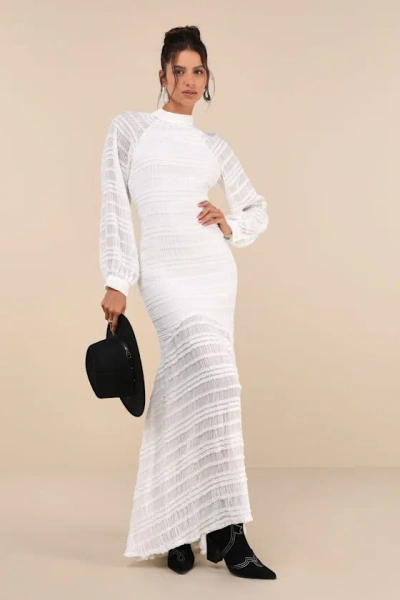 Lulus Exemplary Romance White Textured Backless Trumpet Hem Maxi Dress