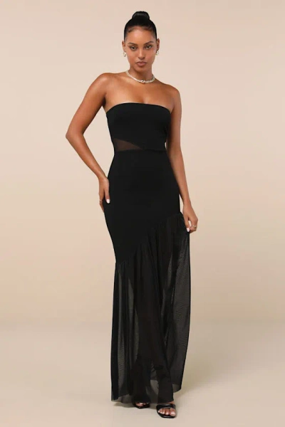 Lulus Exemplary Sensation Black Strapless Asymmetrical Maxi Dress