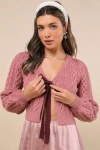 Lulus Expert Cutie Dusty Rose Cable Knit Tie-front Cardigan Sweater In Dusty Rose