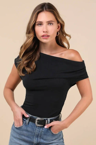 Lulus Expert Poise Black Ruched One-shoulder Top