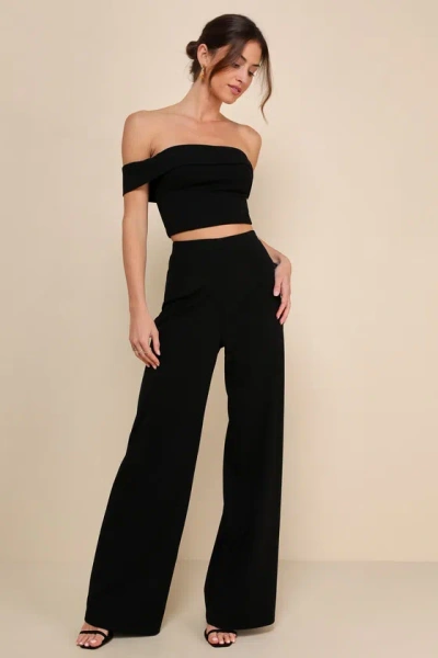 Lulus Exponentially Chic Black Off-the-shoulder Two-piece Jumpsuit