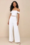 LULUS EXPONENTIALLY CHIC IVORY OFF-THE-SHOULDER TWO-PIECE JUMPSUIT