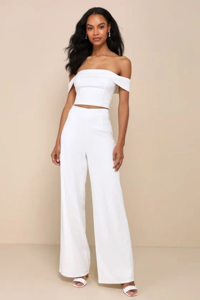 Lulus Exponentially Chic Ivory Off-the-shoulder Two-piece Jumpsuit