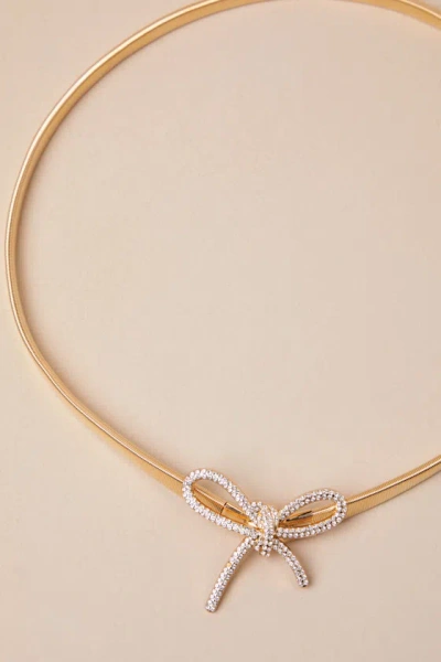 Lulus Exquisite Addition Gold Rhinestone Bow Chain Belt