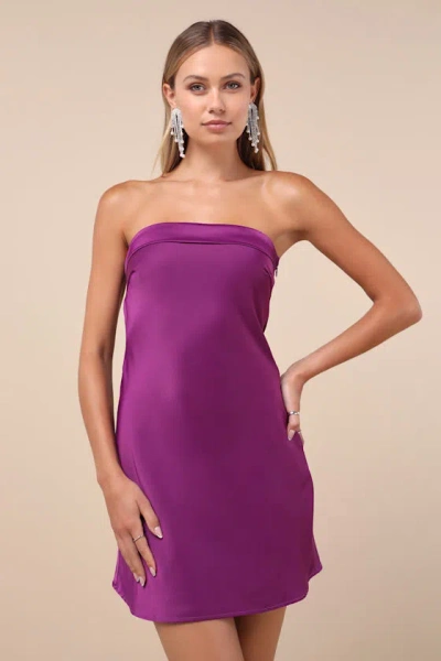 Lulus Exquisite Approach Purple Satin Strapless Cowl Back Mini Dress