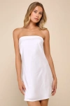 Lulus Exquisite Approach White Satin Strapless Cowl Back Mini Dress In White