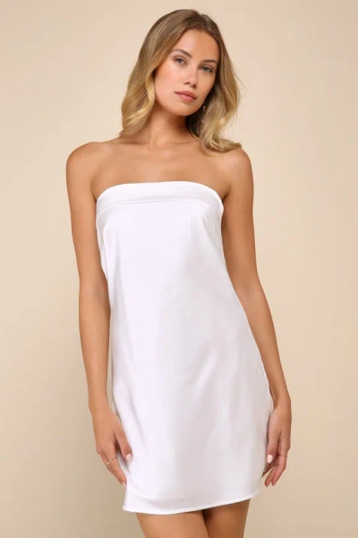 Lulus Exquisite Approach White Satin Strapless Cowl Back Mini Dress