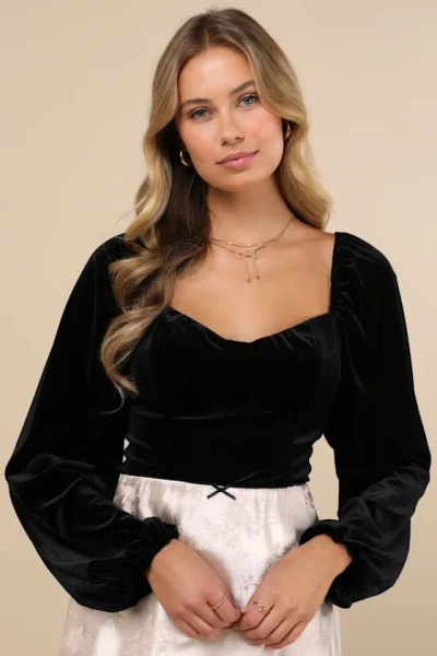 Lulus Exquisite Expectation Black Velvet Tie-back Balloon Sleeve Top