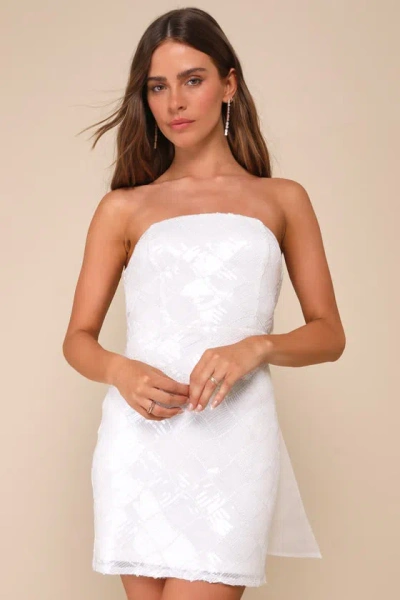 Lulus Exquisite Glamour White Mesh Sequin Strapless Bow Mini Dress