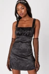 Lulus Exquisite Outlook Black Floral Jacquard Satin Lace-up Mini Dress In Black