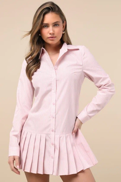 Lulus Exquisite Poise Light Pink Striped Collared Mini Dress