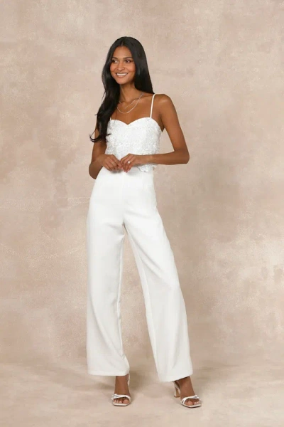 Lulus Exquisite Posture White Floral Embroidered Tiered Jumpsuit