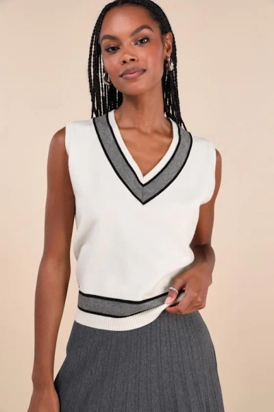 Lulus Exquisite Potential Ivory Striped Sweater Vest Top