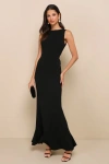 Lulus Exquisite Refinement Black Backless Bow Ruffled Maxi Dress In Black