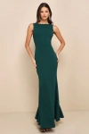 Lulus Exquisite Refinement Emerald Backless Bow Ruffled Maxi Dress In Green