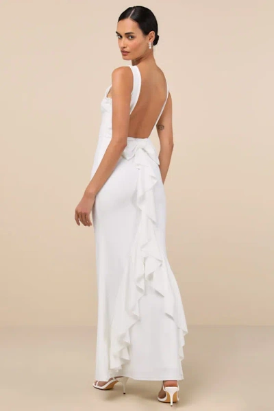 Lulus Exquisite Refinement Ivory Backless Bow Ruffled Maxi Dress
