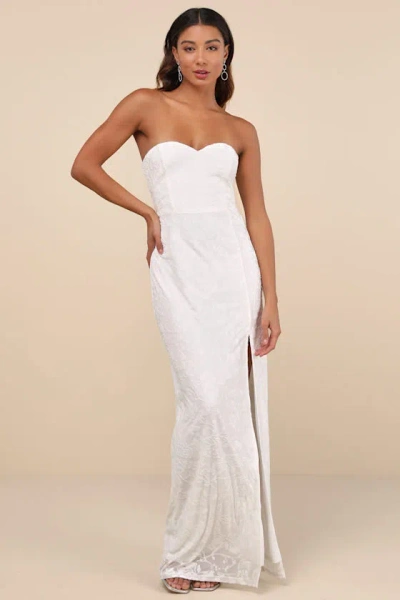 Lulus Exquisite White Velvet Burnout Strapless Maxi Dress