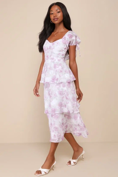knee length dresses for ladies Purple Floral Midi Dress – leafxiashop main image 0