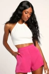 Lulus Extra Love Magenta Satin High-waisted Shorts In Magenta