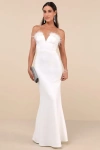 Lulus Extraordinary Glam White Feather Strapless Mermaid Maxi Dress In White