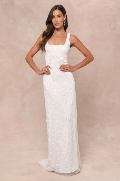 Lulus Extraordinary Glamour White 3d Floral Beaded Backless Maxi Dress