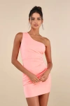 Lulus Extraordinary Poise One-shoulder Mini Dress In Coral Pink In Coral Pink