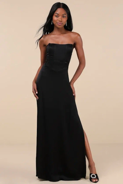 Lulus Extraordinary Presence Black Satin Strapless Maxi Dress