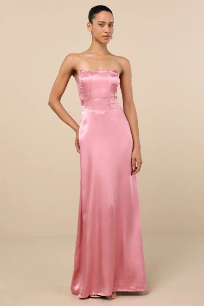 Lulus Extraordinary Presence Pink Satin Strapless Maxi Dress