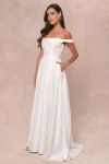Lulus Extraordinary Vow White Off-the-shoulder Maxi Dress With Pockets In White