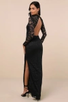 Lulus Extravagant Energy Black Lace Backless Long Sleeve Maxi Dress In Black