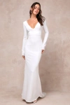 Lulus Extravagant Love White Backless Long Sleeve Ruched Maxi Dress In White