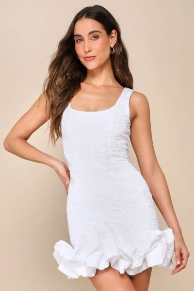 Lulus Extravagant Poise White Textured Jacquard Bubble-hem Mini Dress