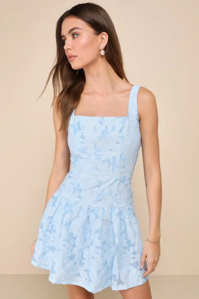 Lulus Exuberant Elegance Light Blue Jacquard Drop Waist Mini Dress
