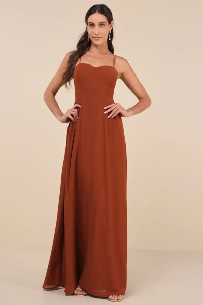 Lulus Exuding Excellence Brown Sleeveless Bustier Maxi Dress