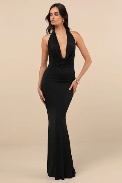 Lulus Eye-catching Silhouette Black Cowl Neck Halter Maxi Dress