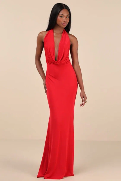 Lulus Eye-catching Silhouette Red Cowl Neck Halter Maxi Dress