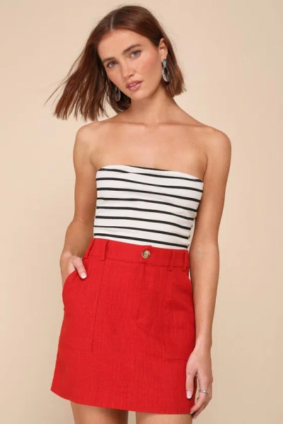 Lulus Eye For Perfection Red Linen High Rise Mini Skirt