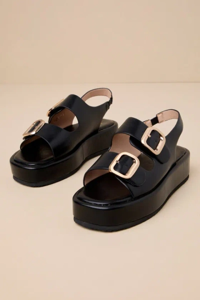 Lulus Ezlynn Black Buckled Flatform Slingback Sandals