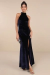 Lulus Fabulous Always Navy Blue Velvet Backless Mermaid Maxi Dress In Navy Blue