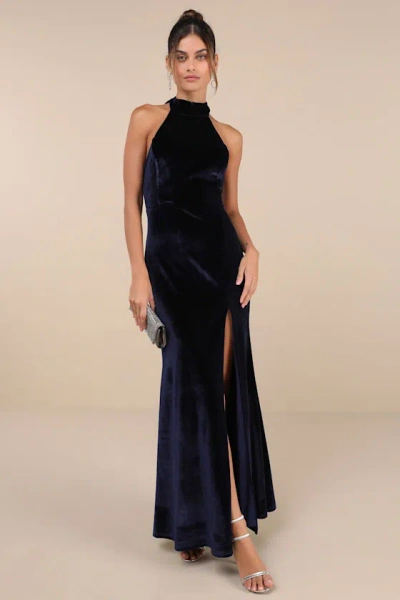 Lulus Fabulous Always Navy Blue Velvet Backless Mermaid Maxi Dress