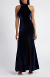 Lulus Fabulous Always Navy Blue Velvet Backless Mermaid Maxi Dress In Navy Blue