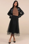 Lulus Fabulous Chicness Black Tulle High-rise Midi Skirt In Black