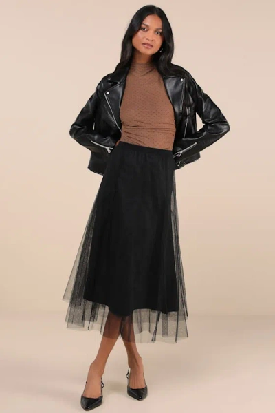 Lulus Fabulous Chicness Black Tulle High-rise Midi Skirt