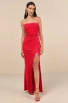 Lulus Fabulous Darling Fuchsia Burnout Velvet Strapless Maxi Dress In Fuchsia