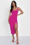 Lulus Fabulous Desires Magenta Scalloped Bodycon Midi Dress In Magenta
