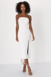 Lulus Fabulous Phenomenon White Strapless Bow Midi Dress In White