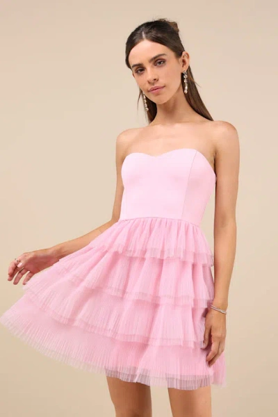 Lulus Fabulous Thoughts Light Pink Tulle Strapless Tiered Mini Dress