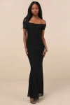 Lulus Faizah Black Mesh Off-the-shoulder Mermaid Maxi Dress In Black