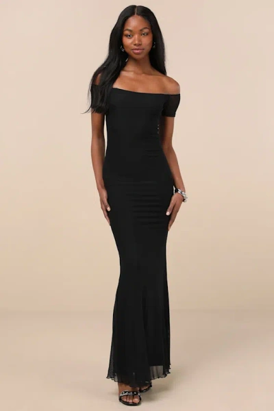 Lulus Faizah Black Mesh Off-the-shoulder Mermaid Maxi Dress