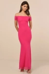 Lulus Faizah Hot Pink Mesh Off-the-shoulder Mermaid Maxi Dress In Hot Pink